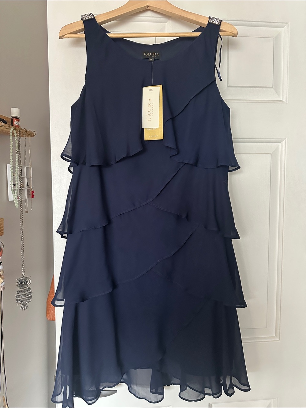 Laura Navy Layered Chiffon Midi Dress